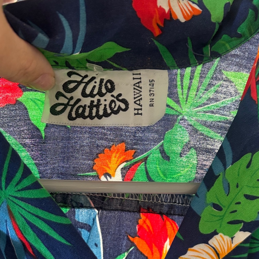 Hilo Hattie Navy Shirt with Tropical Floral Design